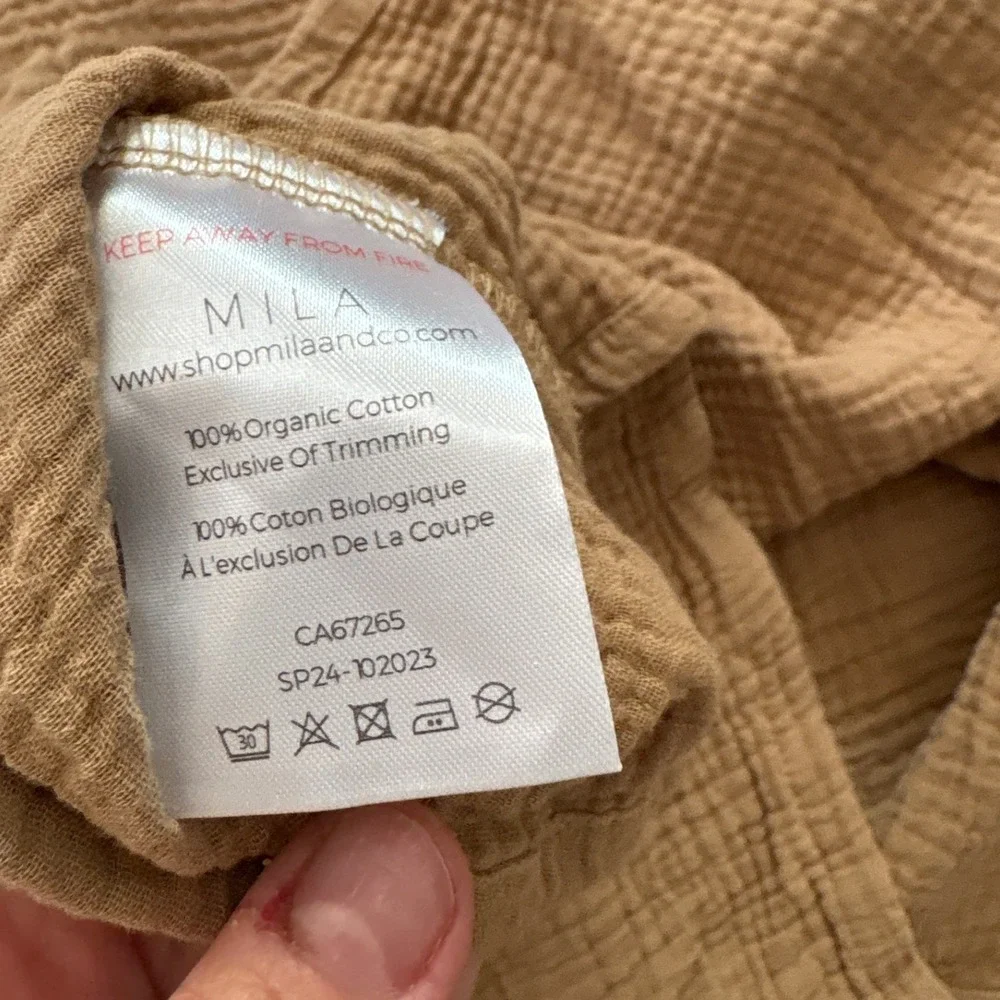 Mila Organic Cotton Gauze Dress Kids‎ Tan Brown Boho Button Front SIZE 2/3Y